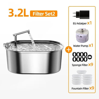 ROJECO Stainless Steel Cat Water Fountain Automatic Cat Drinker