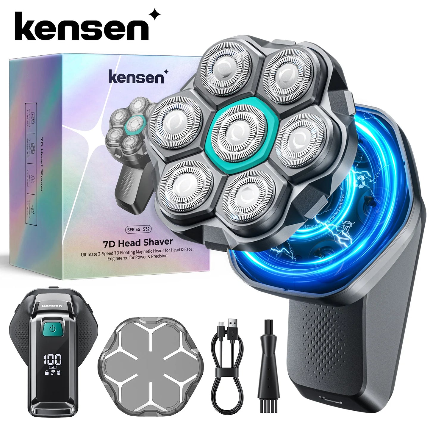 S32 Electric Head Shaver for Men 7D Floating Cutter USB-C Rechargeable