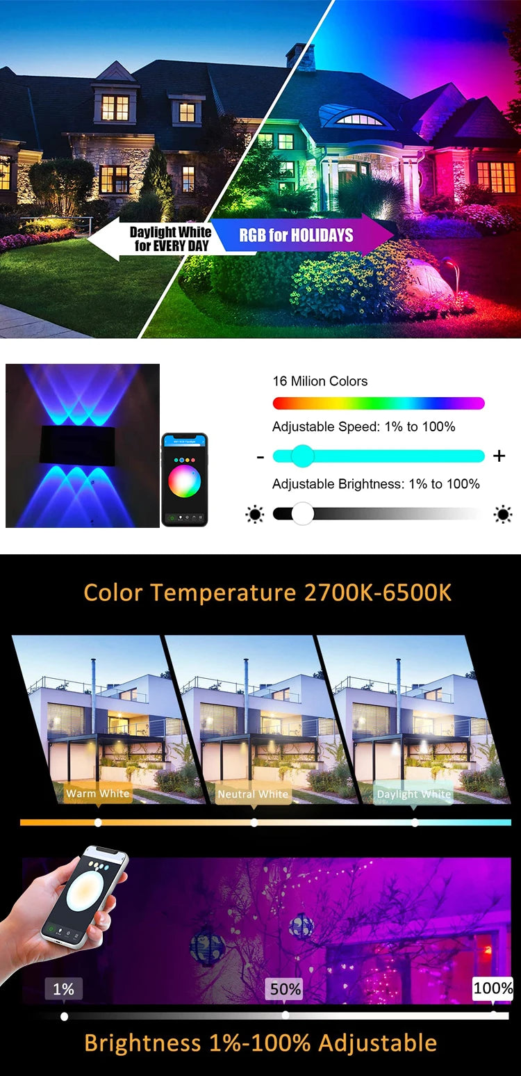 Tuya  Up and Down Wall Light Smart Life APP RGB Outdoor