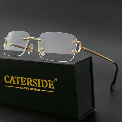 Blue Rectangular Sunglasses Men Rimless Metal Fashion