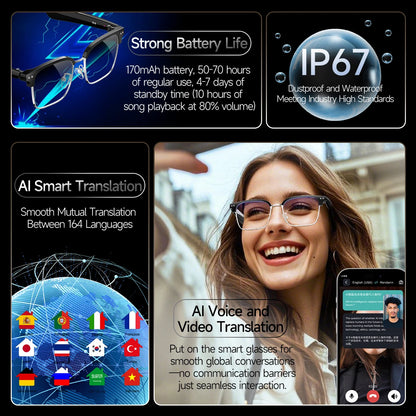 New Business Style Smart Glasses W100D Bluetooth Call AI