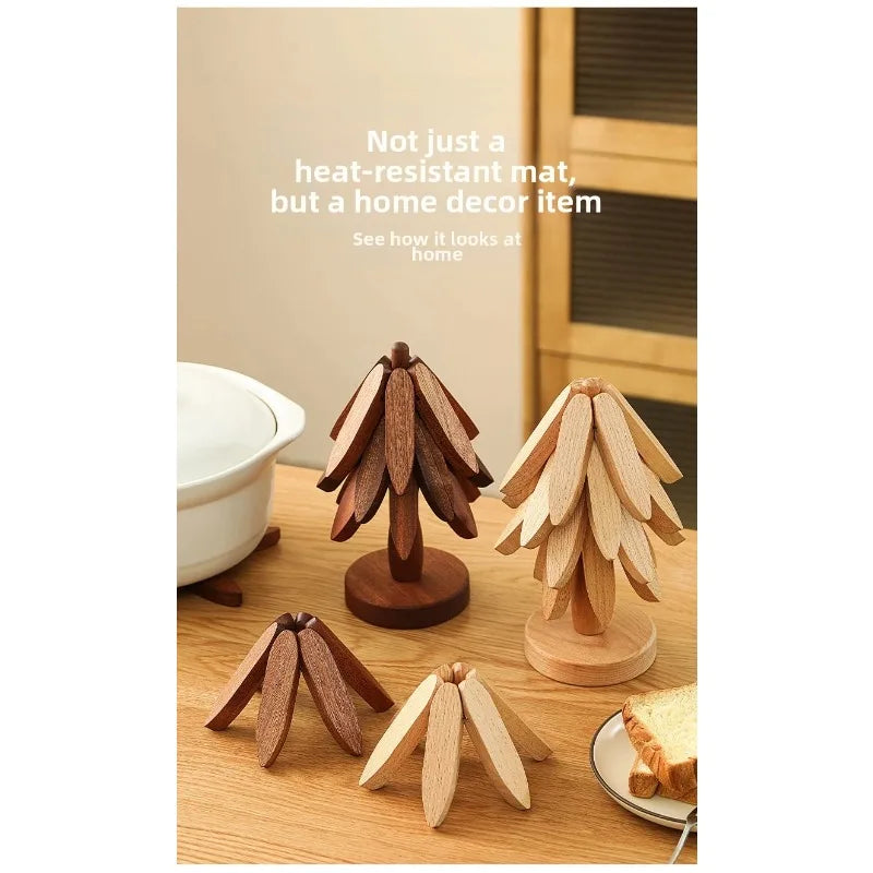 Tree Design Stand Wooden Trivets Decorative Anti Scald