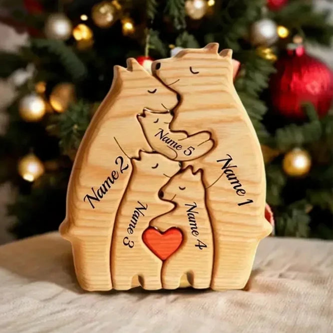 Art Wooden Bear Family Puzzle Personalized Name Custom