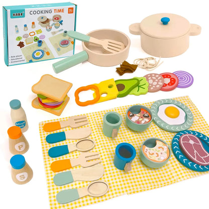 Wooden Kitchen Pretend Play Set Montessori Simulation Plates