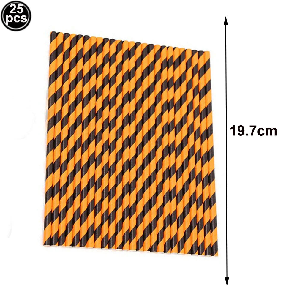 25/50/100pcs Halloween Theme Disposable Paper Straws
