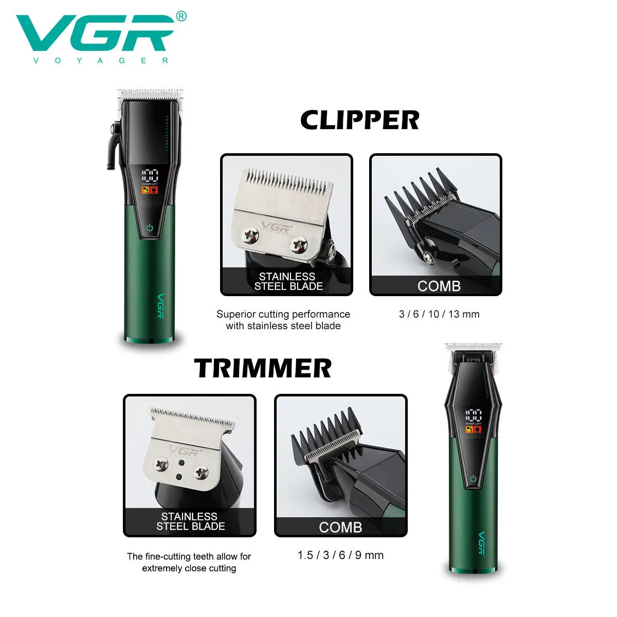 VGR 677 Hair Trimmer Professional Hair Clipper Set
