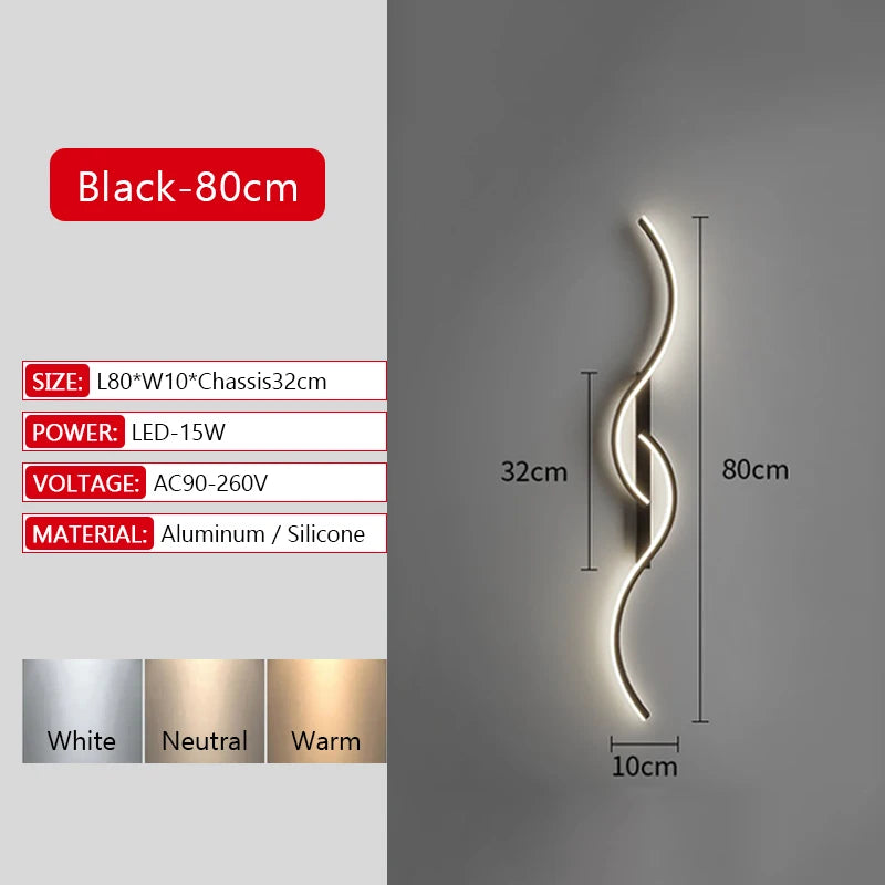 Long Strip LED Wall Lamp Modern Remote Control Dimming Living Roomdecor