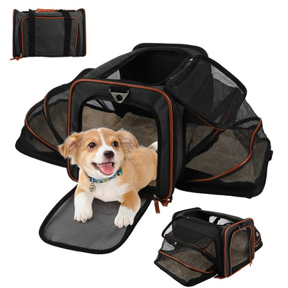 Double-sided expandable cat/dog carrier airline carry-on