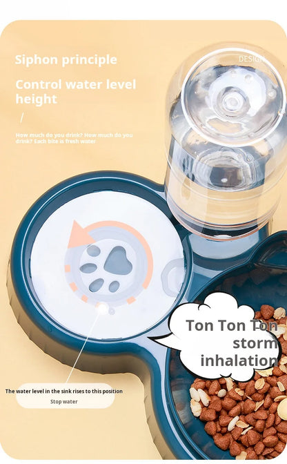 Pet Bowls With Water Feeder 3 In 1 Ear Design Tilted