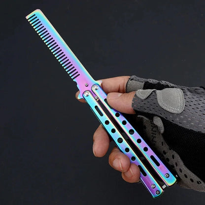 Foldable Comb Stainless Steel Butterfly Knife Comb Beard Moustache