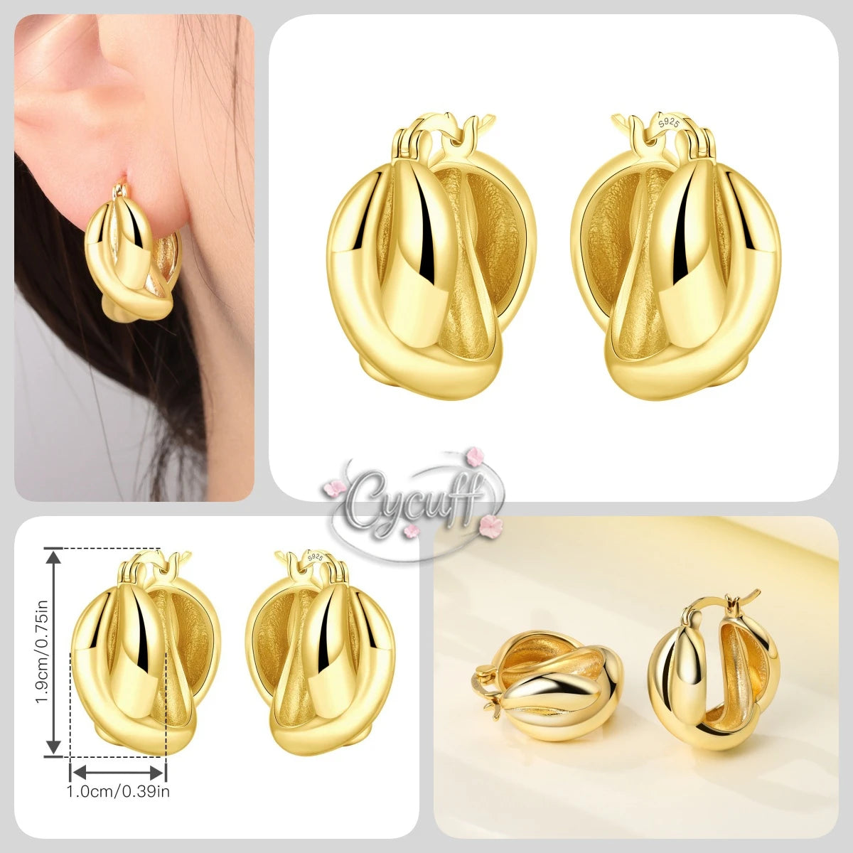 New 925 Sterling Silver 18K Gold Plated Cherry Blossom Butterfly
