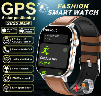 New For Android iOS Outdoor GPS Smart Watch Men 2.01" HD AMOLED
