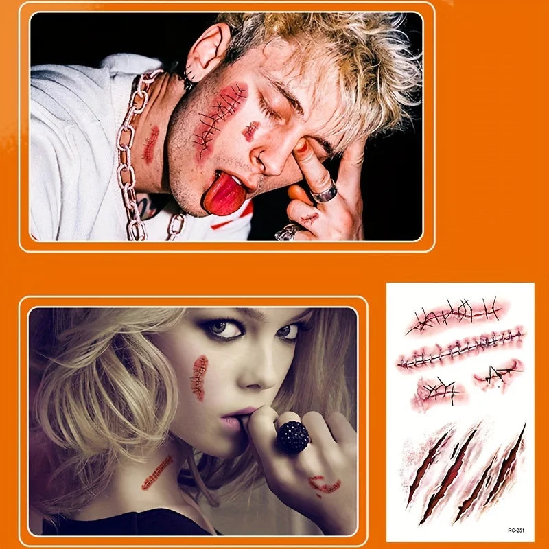 Halloween Scar Temporary Tattoo Stickers Red Blood Clot Face
