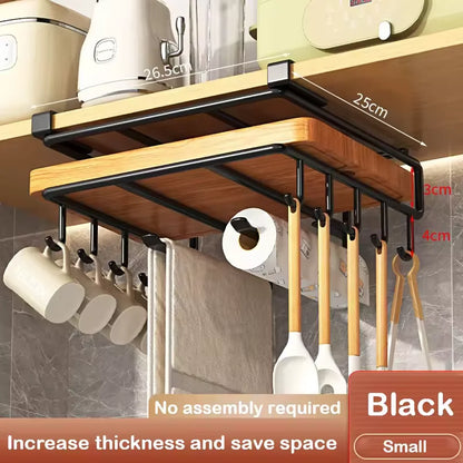 Kitchen Hanging Organizer Rack with Hooks Under Cupboard Paper Towel Rags