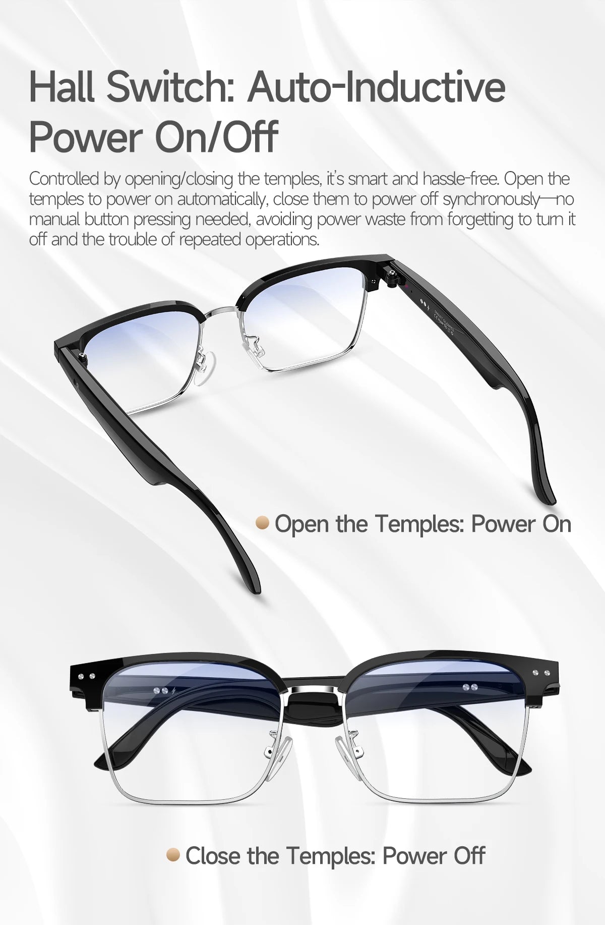 New Business Style Smart Glasses W100D Bluetooth Call AI