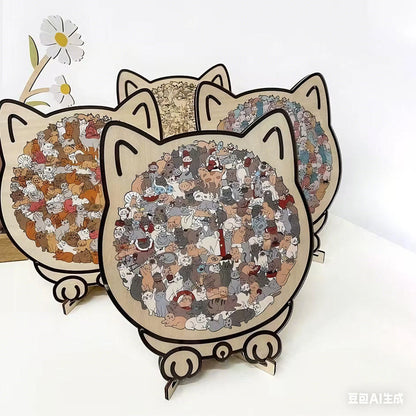 Colored Cat Shaped Wooden Jigsaw Puzzle, Cats Shaped