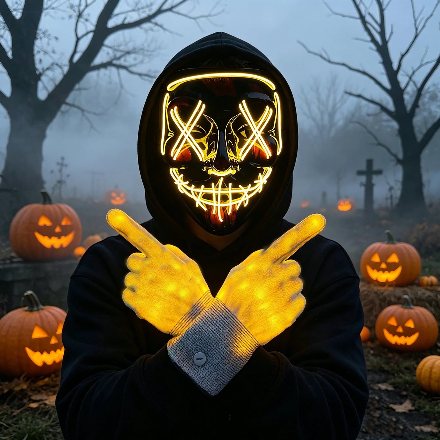 Wireless LED Neon Purge Mask & Fiber Optic Gloves