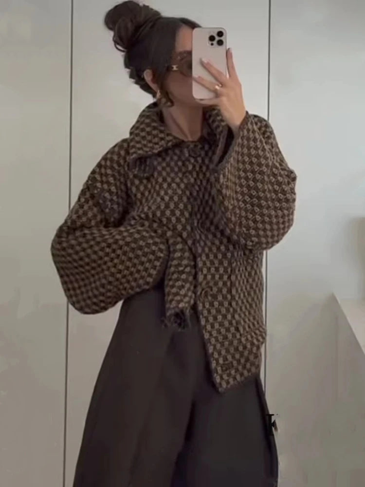 New Autumn Brown Long Sleeve Knitted Cardigans Women