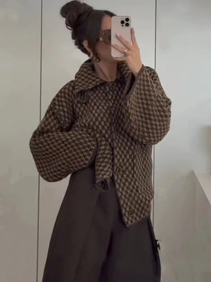 New Autumn Brown Long Sleeve Knitted Cardigans Women