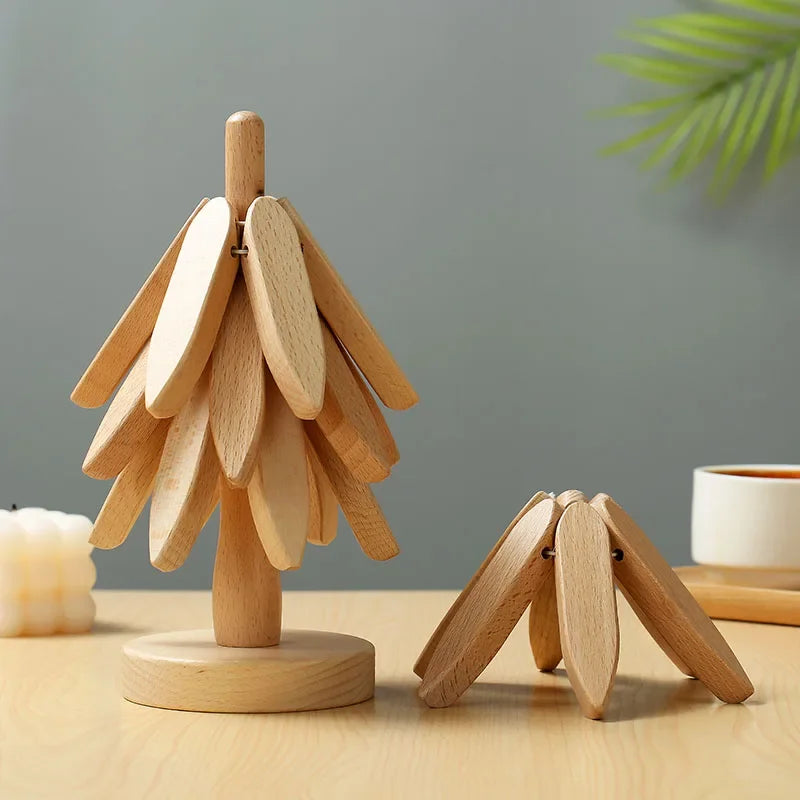 Tree Design Stand Bamboo Wooden Trivets Decorative