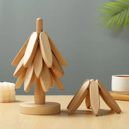 Tree Design Stand Bamboo Wooden Trivets Decorative