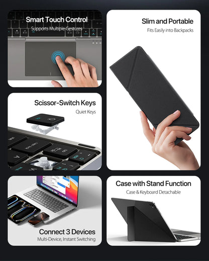 Folding Bluetooth Keyboard PC Phone Holder Wireless Foldable Keyboard