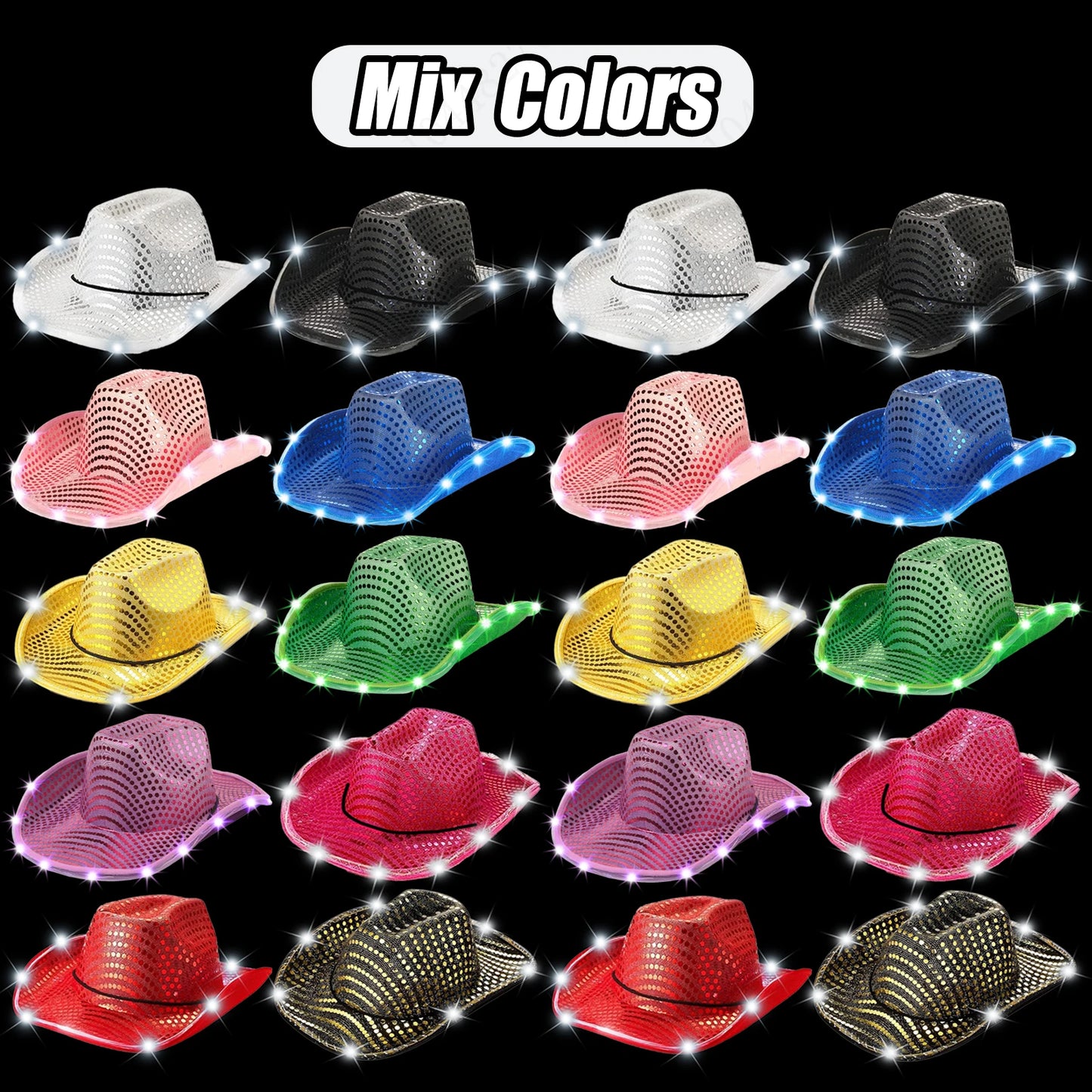 LED Cowboy Hats Bulk for Wedding Lighting up Party Hats