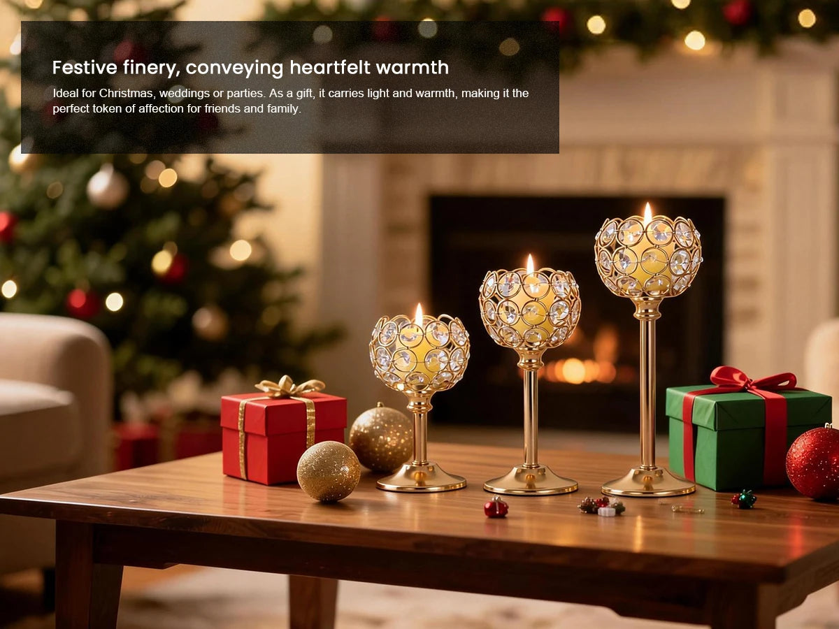 Elegant Gold Silver Metal Glass Candle Holder Tealight