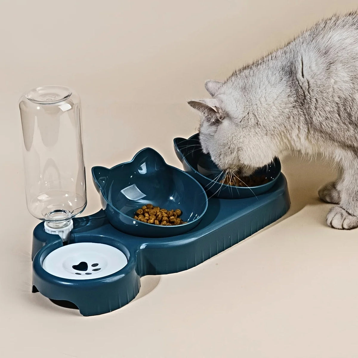Pet Bowls With Water Feeder 3 In 1 Ear Design Tilted Food Bowl Set