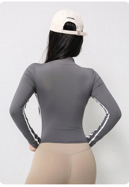 Cloud Hide Front Zipper Sports Jacket for Woman Long Sleeve