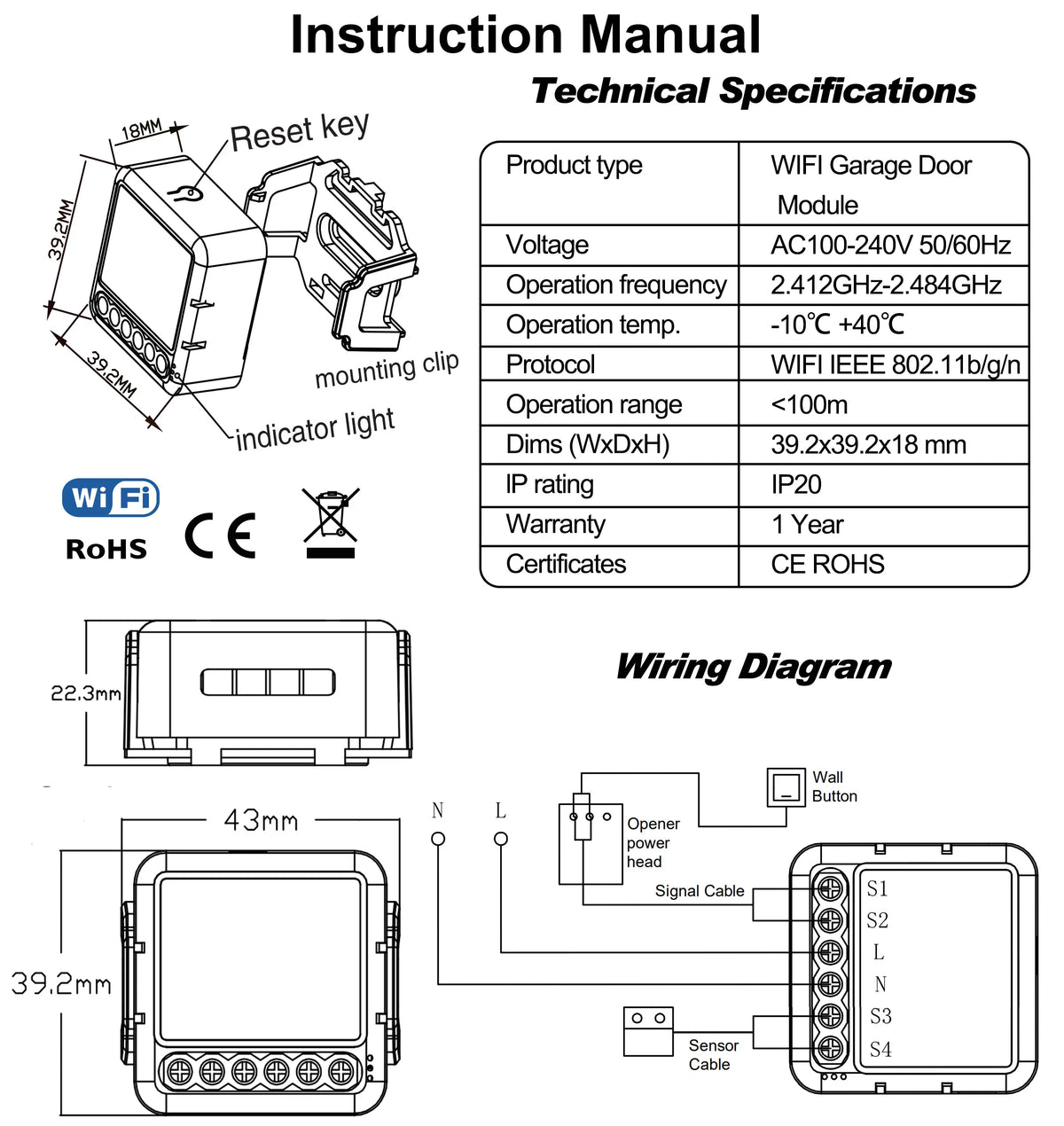 GIRIER Tuya Smart WiFi Garage Door Opener Controller Supports