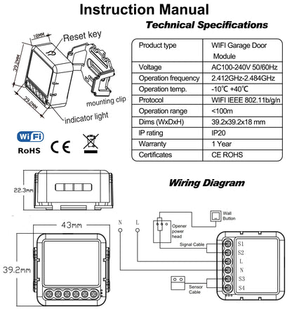 GIRIER Tuya Smart WiFi Garage Door Opener Controller Supports