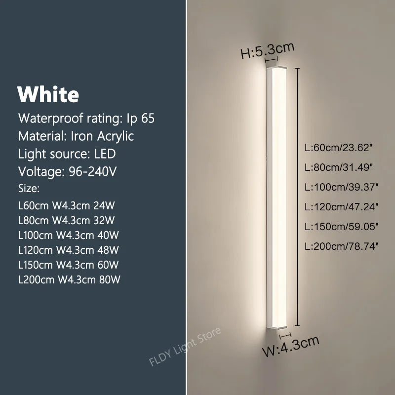 Modern Waterproof Outdoor Long Strip LED Wall Light