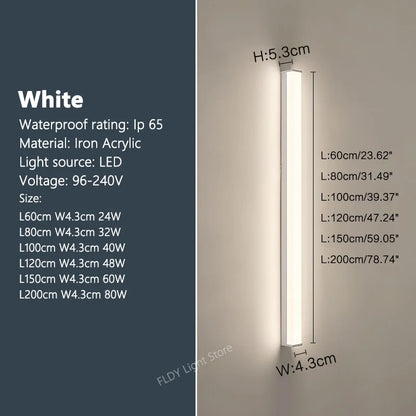 Modern Waterproof Outdoor Long Strip LED Wall Light