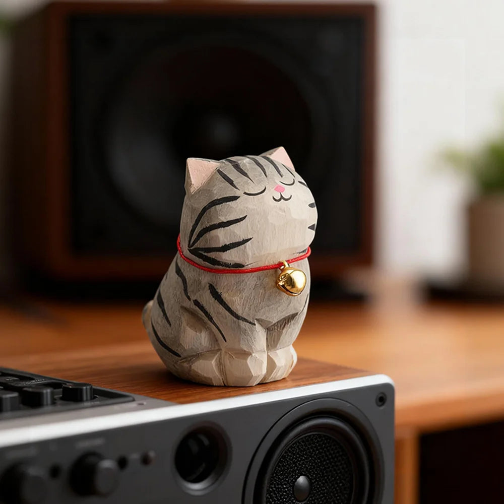 Cute Cat Animals Figurine Decorative Wooden Ornament
