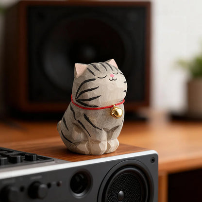 Cute Cat Animals Figurine Decorative Wooden Ornament
