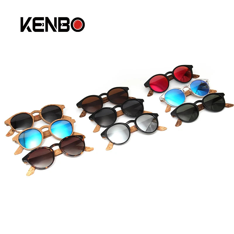 Kenbo Fashion Wood Grain Round Polarized Sunglasses