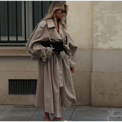 Casual Solid Long Trench Coat Women Stand Collar