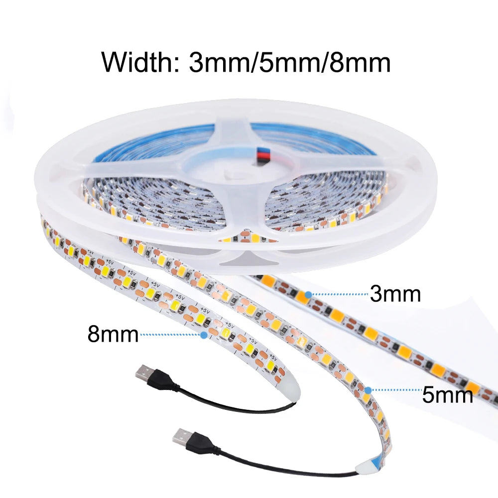 3MM 5MM 8MM Width DC 5V LED Strip 2835 120LEDs