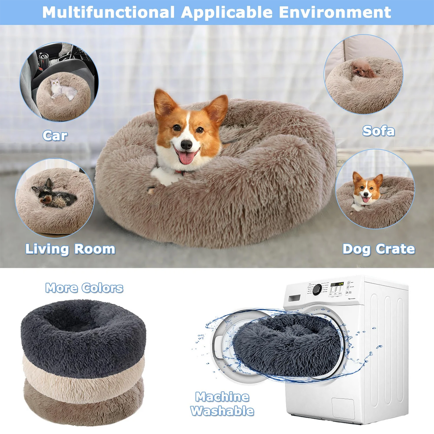 Round Pet Bed for Large Donut Long Plush Bed