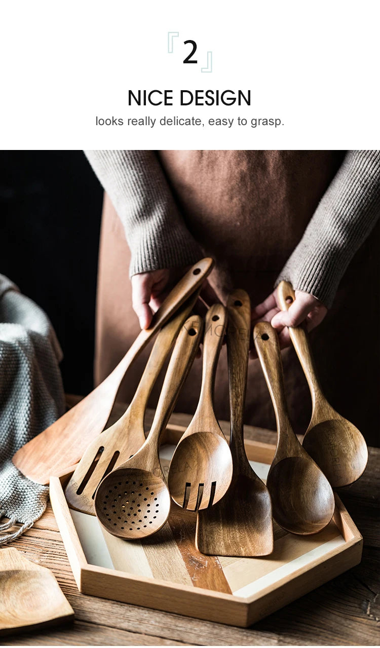 Wooden Spoons For Cooking, Wooden Utensils Set