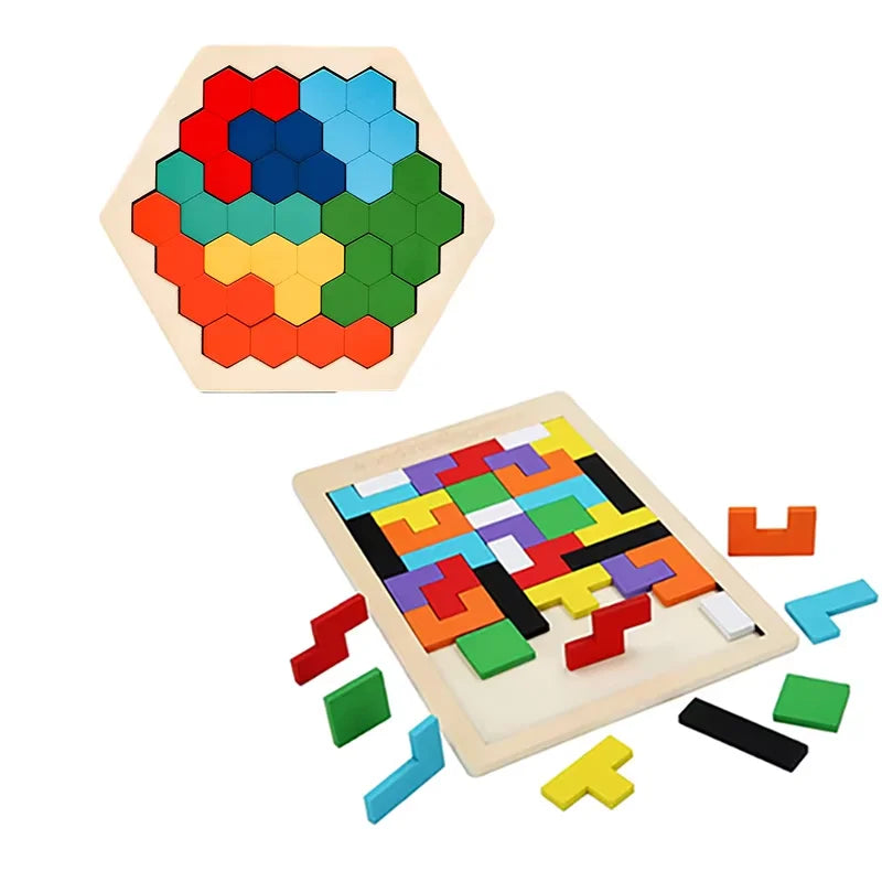 1 Set Wooden Blocks Puzzle Brain Teasers Toy Tangram