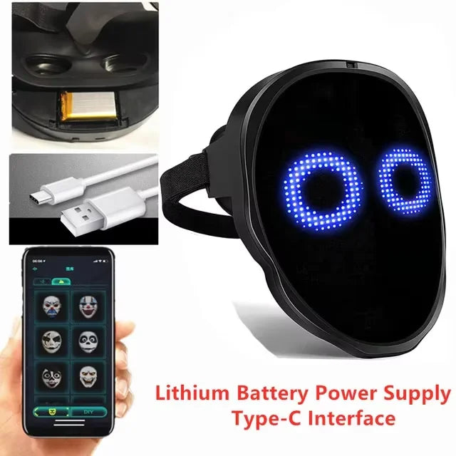 Led Mask with Bluetooth App Control Programmable Face Transforming Light up