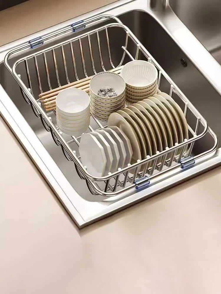 Stainless Steel Telescopic Sink Drain Rack Non-Slip Dish