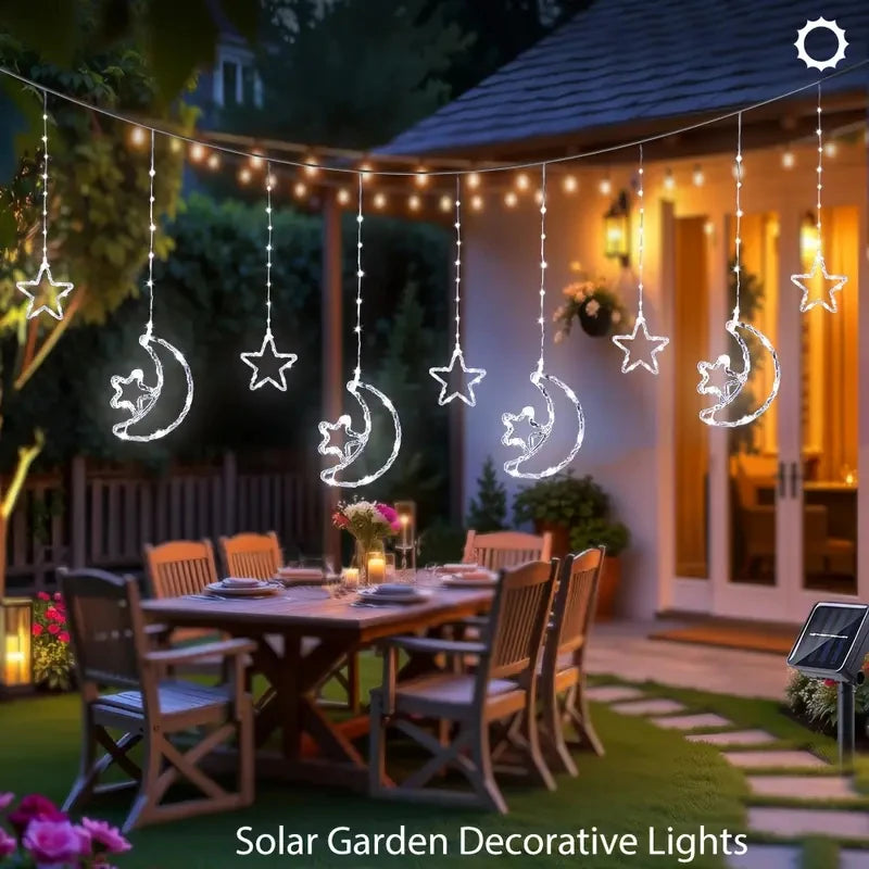 Solar Star Moon String Lights 8 Modes Outdoor Hanging Light