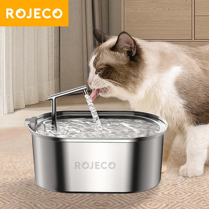ROJECO Stainless Steel Cat Water Fountain Automatic Cat Drinker