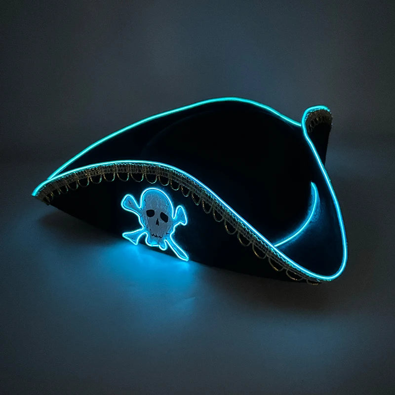 Halloween LED Black Pirate Hat For Adult Pirate Theme Party