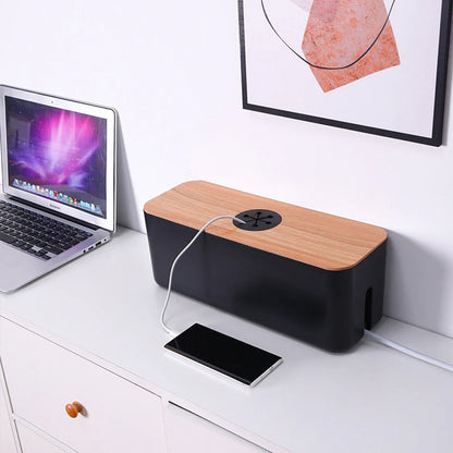 Wooden Cable Storage Box Power Line Storage Case