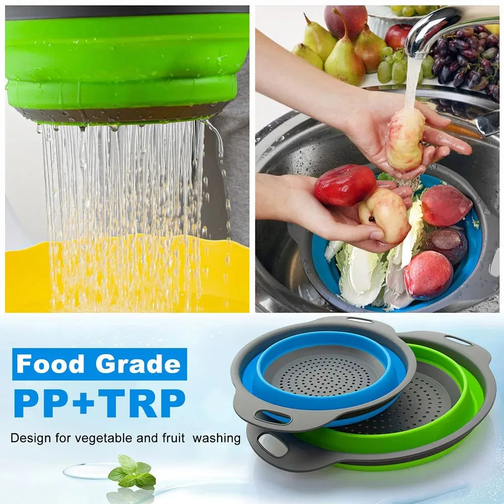 Silicone Folding Drain Basket Fruit Vegetable Washing Basket