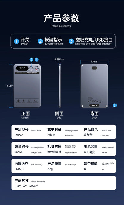 AI Voice Recorder Min Magnetic Powerd ChatGPT-4 App